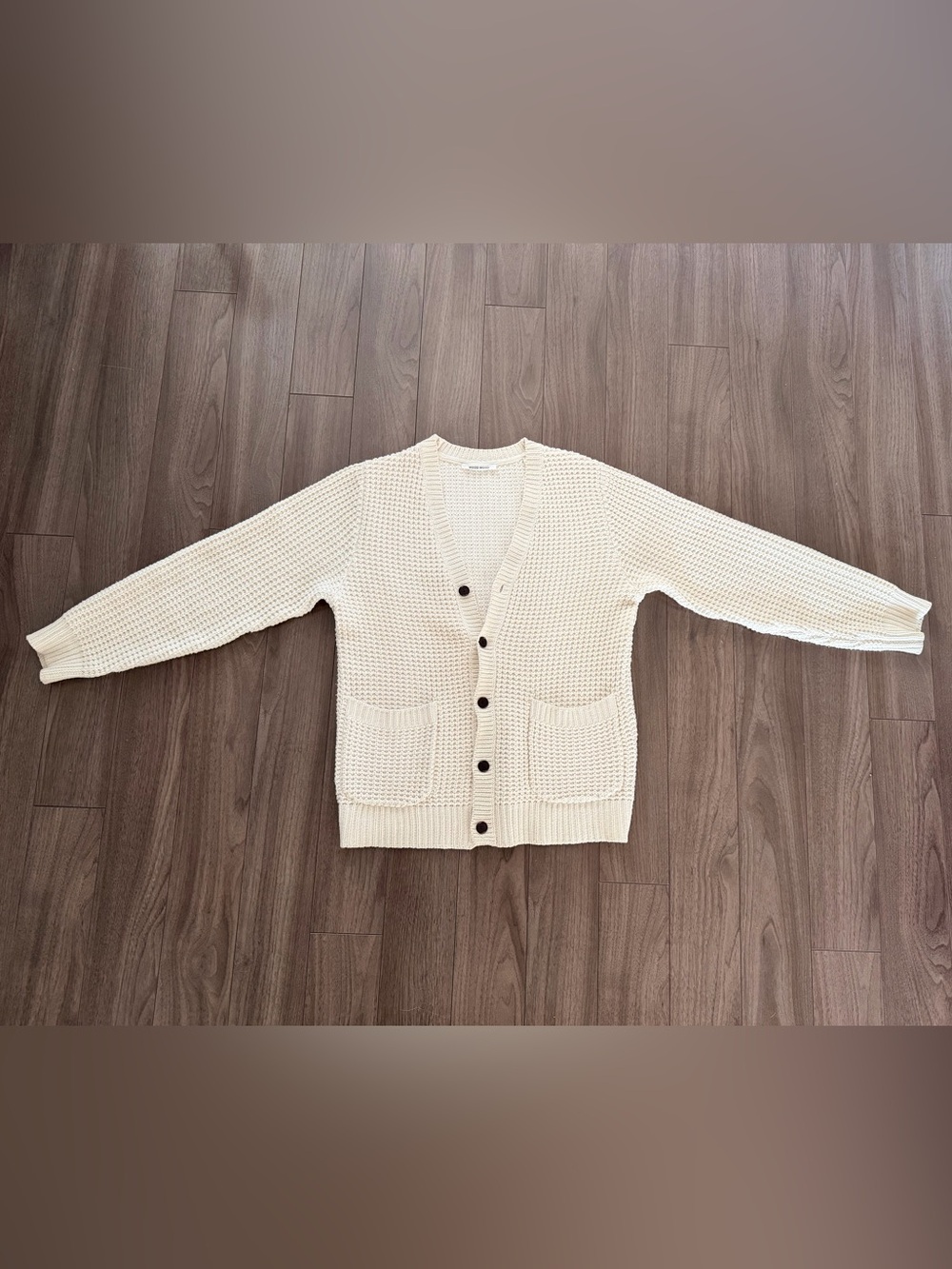 Wood Wood Cream Waffle Knit Button Cardigan Sweater
